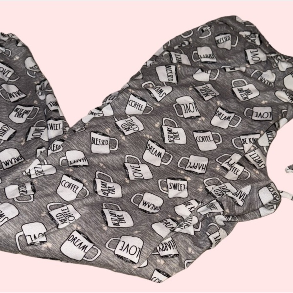 Rae Dunn Gray Pajama Set with Mug Pattern